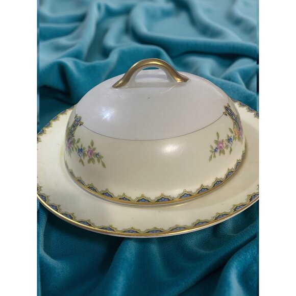 Vintage Covered Butter Dish – Noritake Japan Romeo, Cottagecore Blue Gold China, - Picture 2 of 9